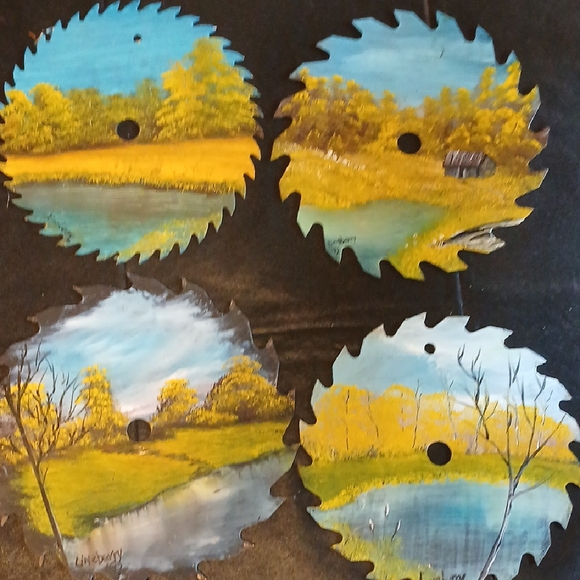 Hand-Painted Saw Blade Art with Nature Scenes